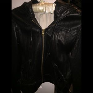 Mike & Chris Leather Jacket with Hood, Brown, Sml